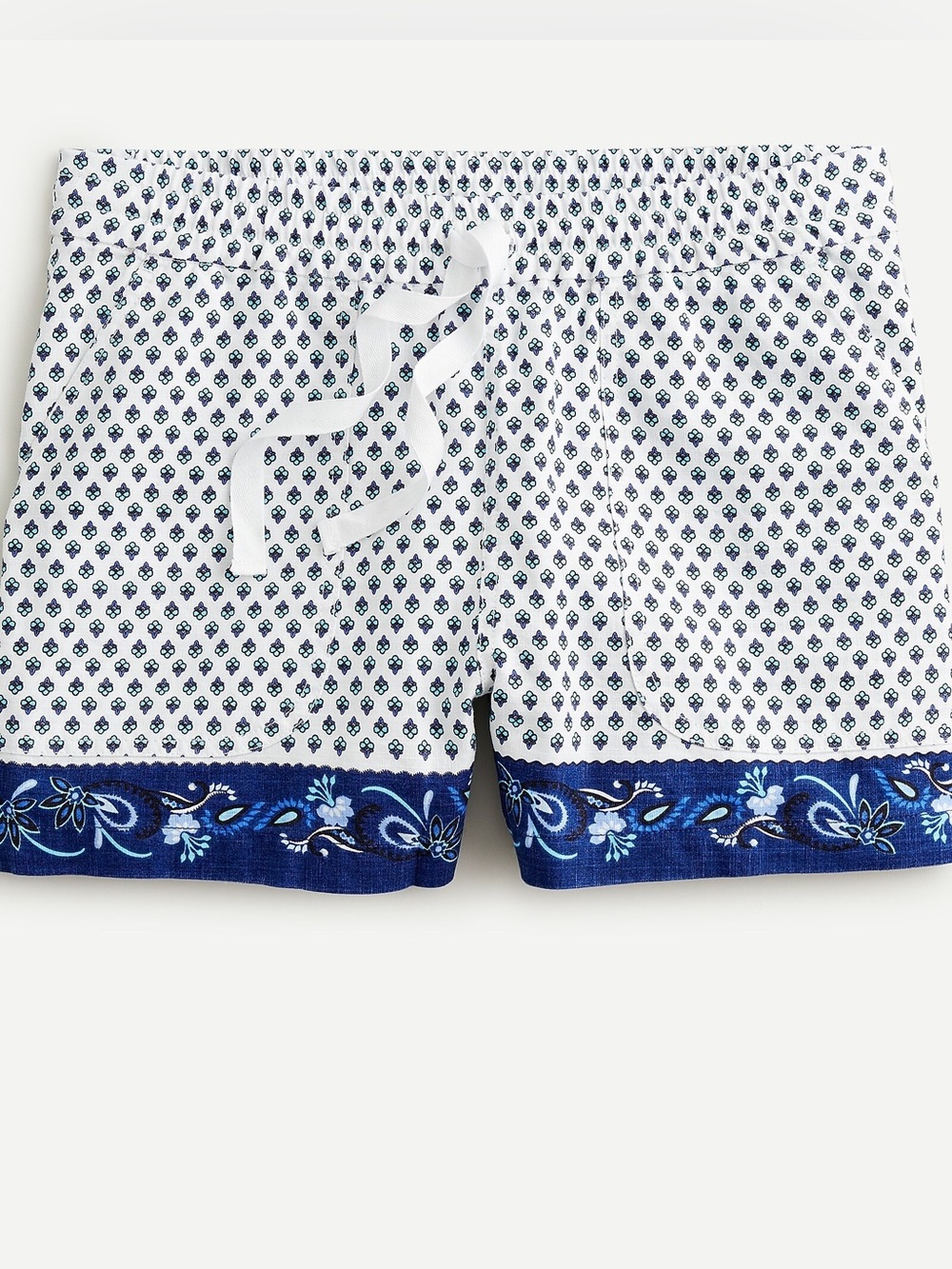 NWT J. Crew Shorts Seaside short in blue ribbon block print Linen/TENCEL lyocell